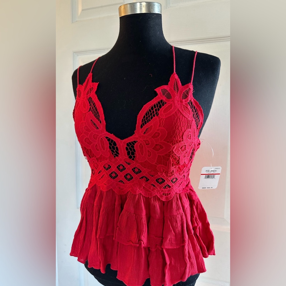 NWT FREE PEOPLE ADELLA Camisole Tank top Cherry Red XS